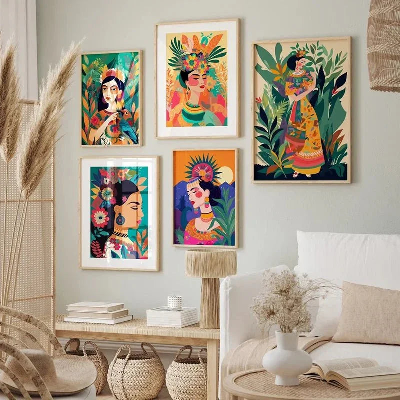 Botanical Ethnic Yellow Hat Woman Wall Art  [SELECTION]