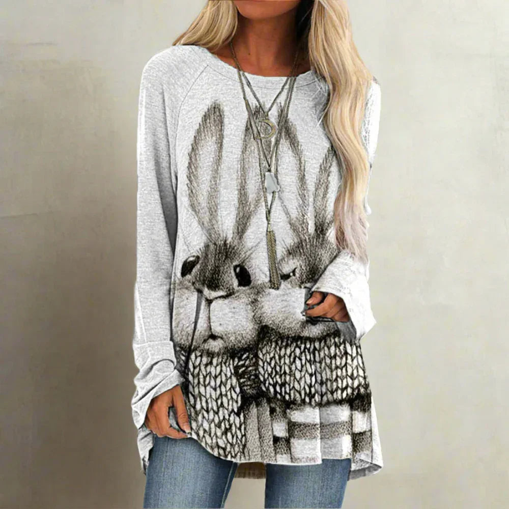 Cat & Rabbit 3D Designs Long Sleeve Tunic Top (S-3XL)