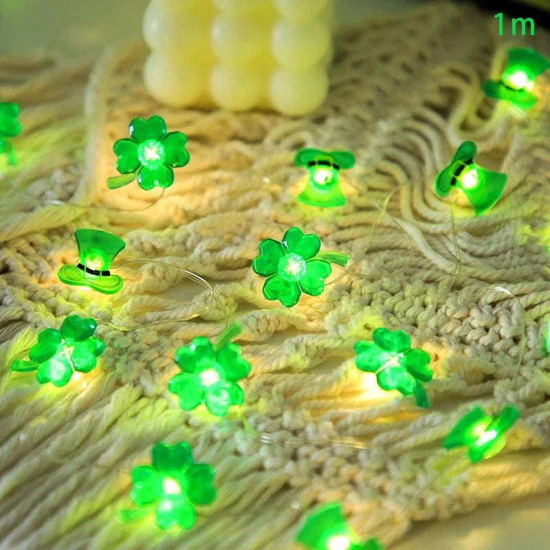 2m (20 LED) St Patrick Clover Leaf & Boxer Hat Green Lights Selection