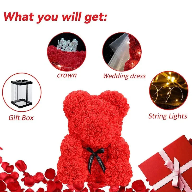 25 & 40cm Rose Teddy Bear With LED Lights In A Clear Box Selection