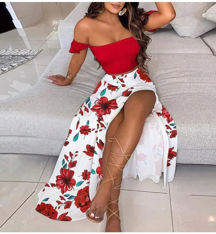 Women's Fashionable Printed Mid-Length Dresses with Coordinated Bra Set (Plus Size available)