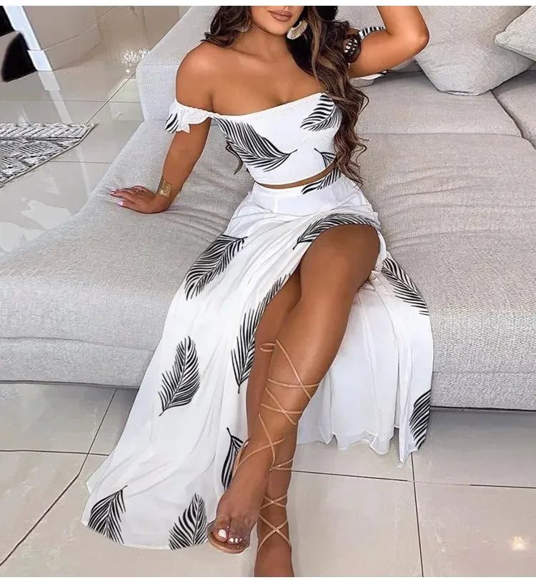 Women's Fashionable Printed Mid-Length Dresses with Coordinated Bra Set (Plus Size available)