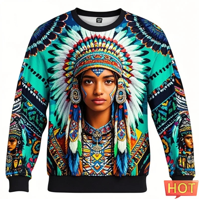 2.Colorful Native-Inspired Unisex Harajuku Ethnic O-Neck Long-Sleeve Sweatshirts (Small to Oversize) [SELECTION]