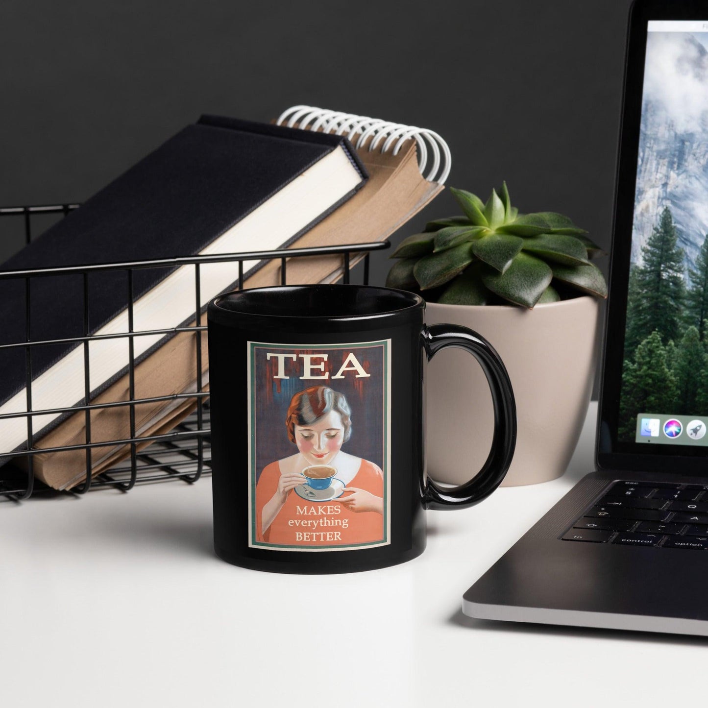 Black Vintage Tea Advert Mug By Aloe Wings