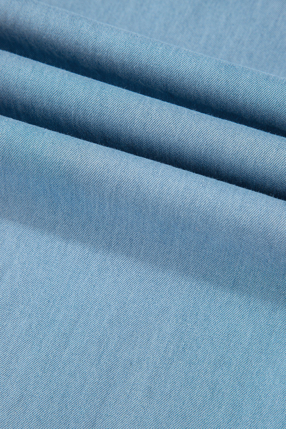Ruffled Raw Hem Wide Leg Jeans in Myosotis Light Wash