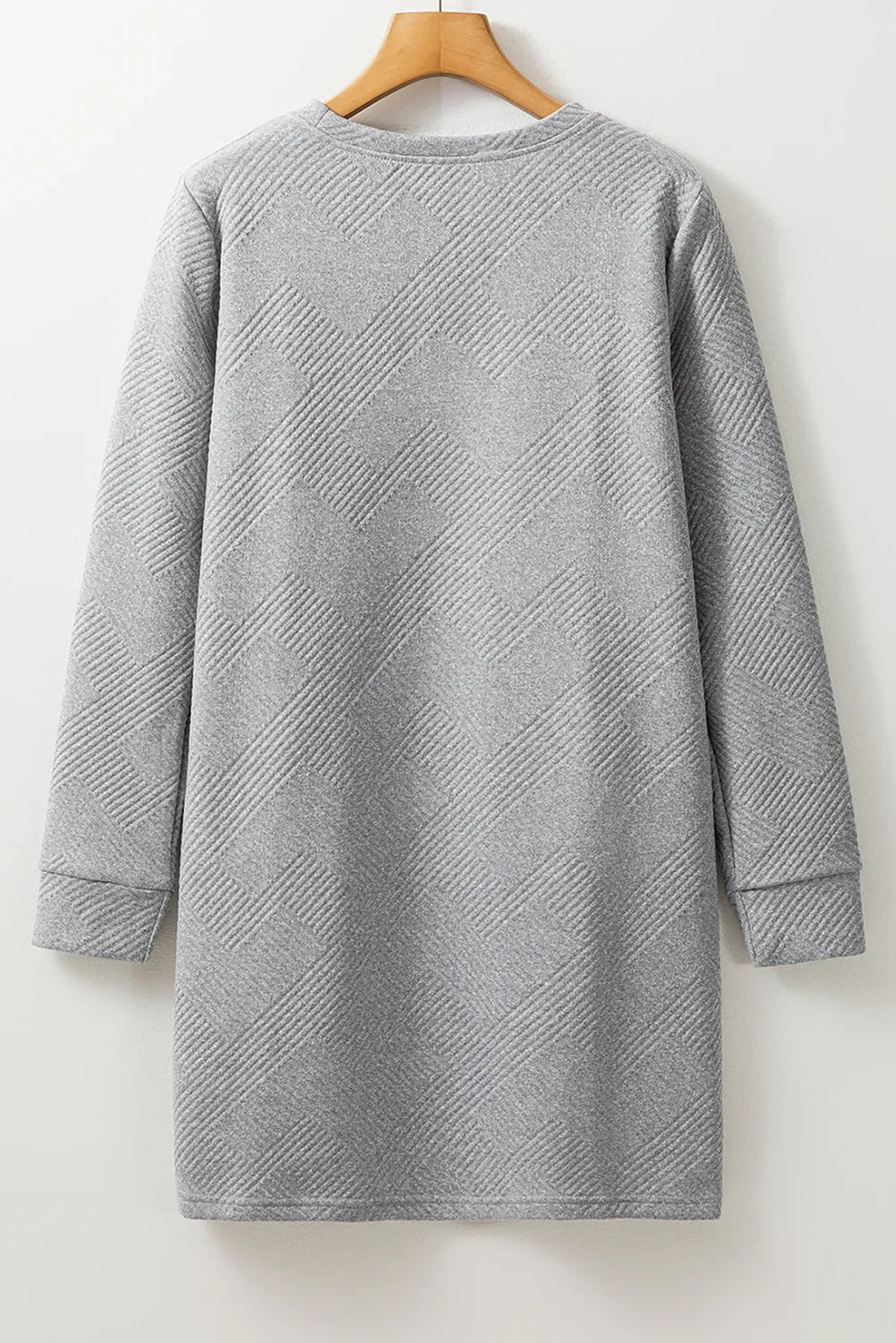 Gray Solid Colour Textured Long Sleeve Shift Dress