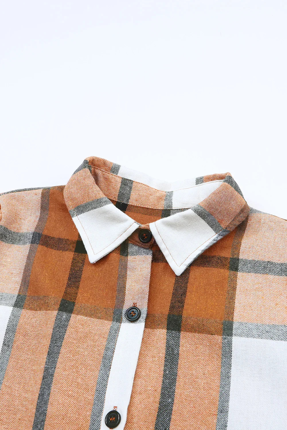 Khaki Plaid Collared Shirt Dress with Ruffled Sleeves