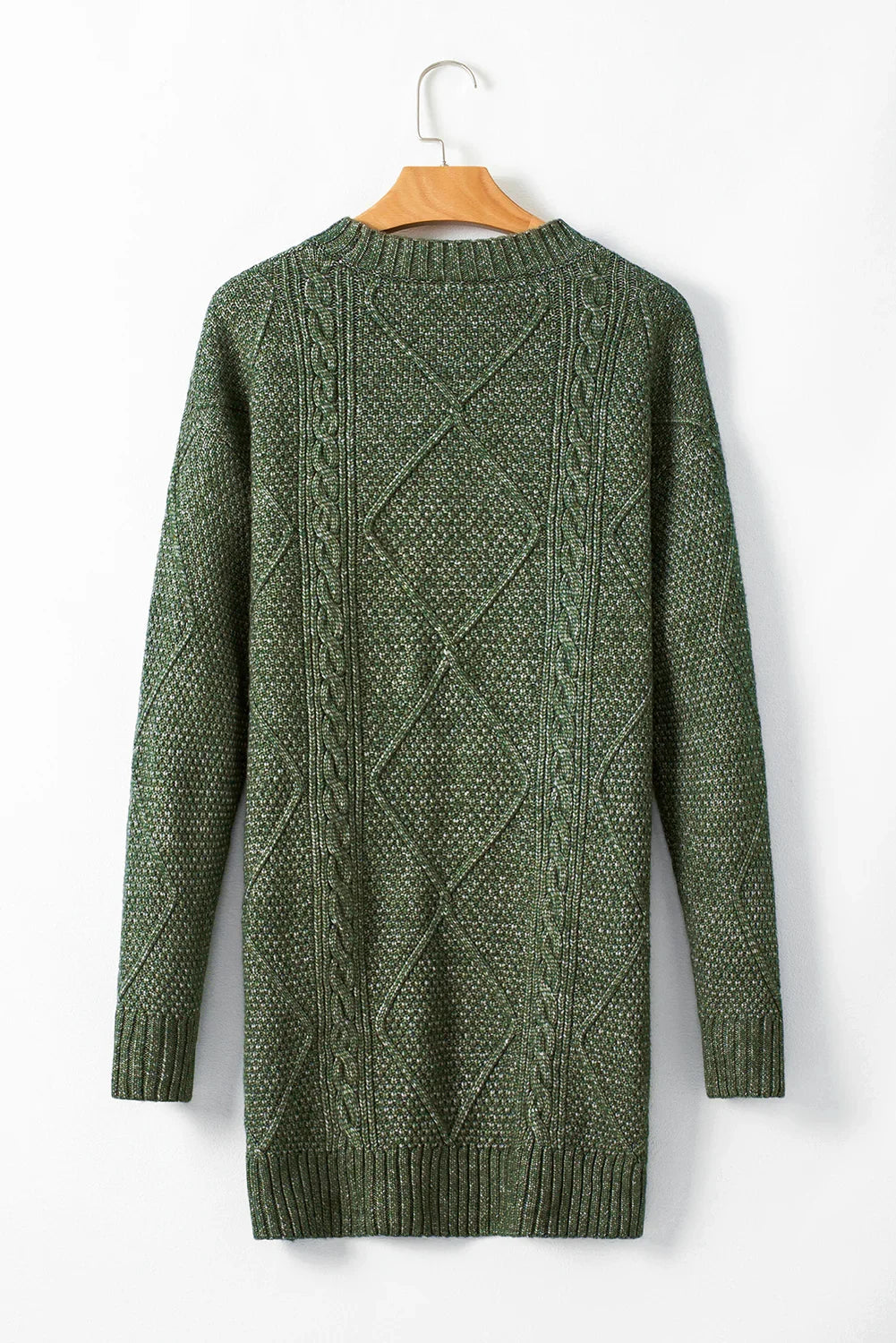 Mist Green Cable Knit Drop Shoulder Loose Fit Sweater Dress