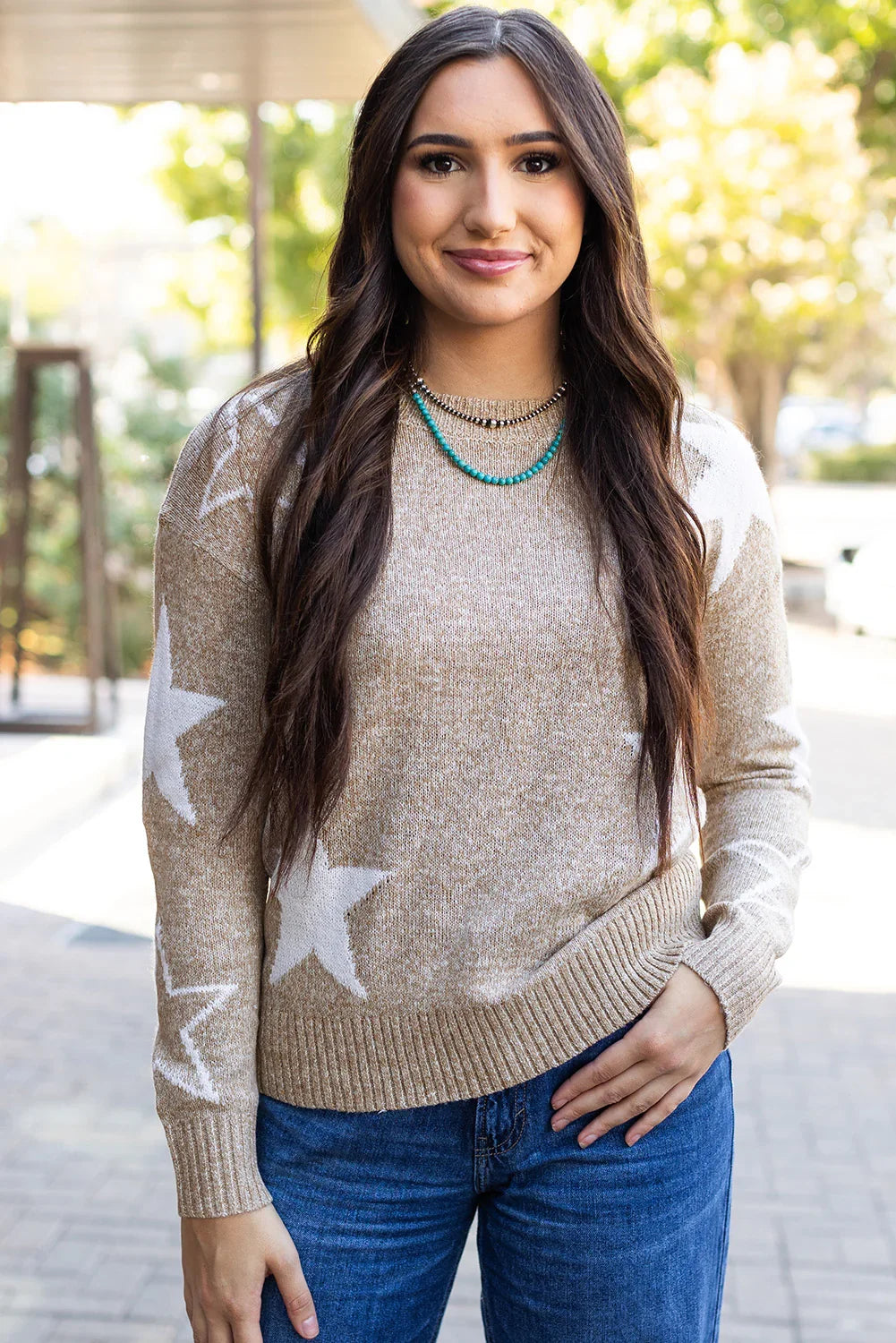 Khaki Stardust Drop Shoulder Sweater