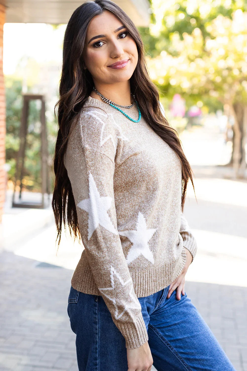 Khaki Stardust Drop Shoulder Sweater
