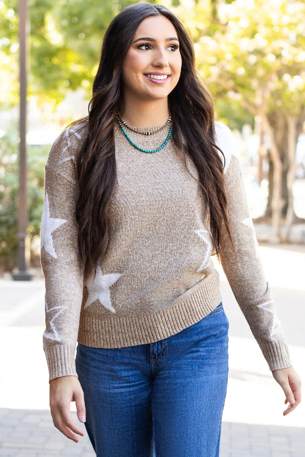Khaki Stardust Drop Shoulder Sweater