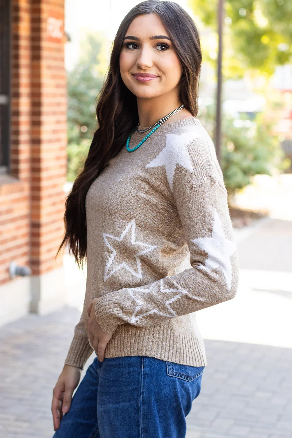 Khaki Stardust Drop Shoulder Sweater