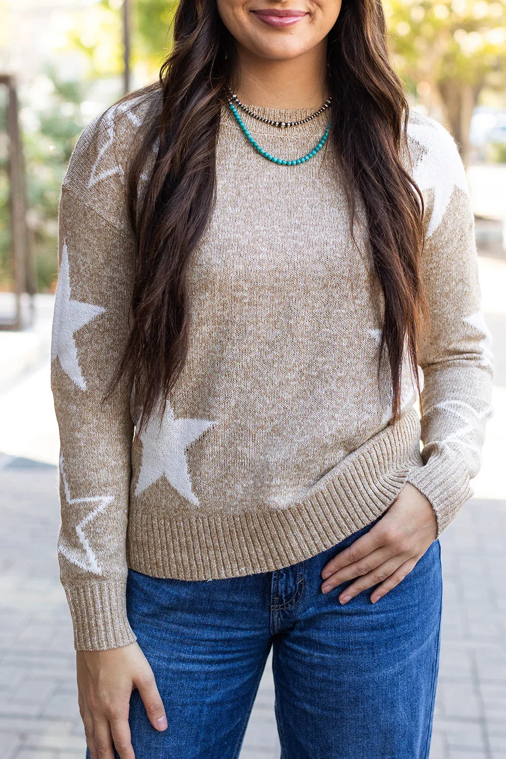 Khaki Stardust Drop Shoulder Sweater