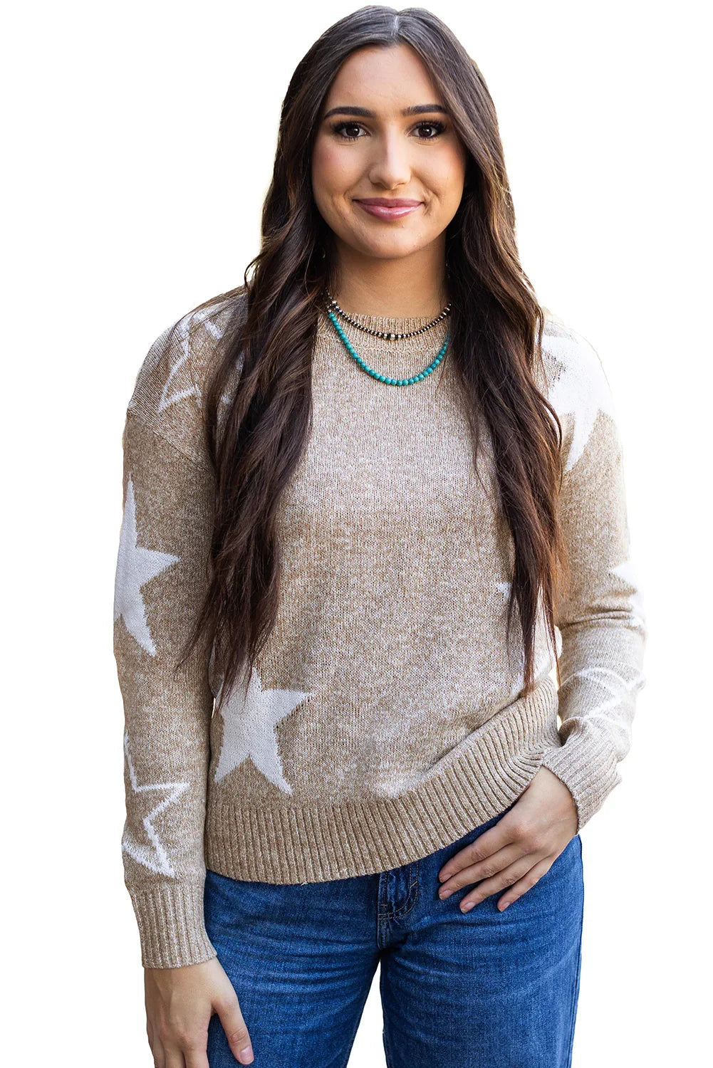 Khaki Stardust Drop Shoulder Sweater