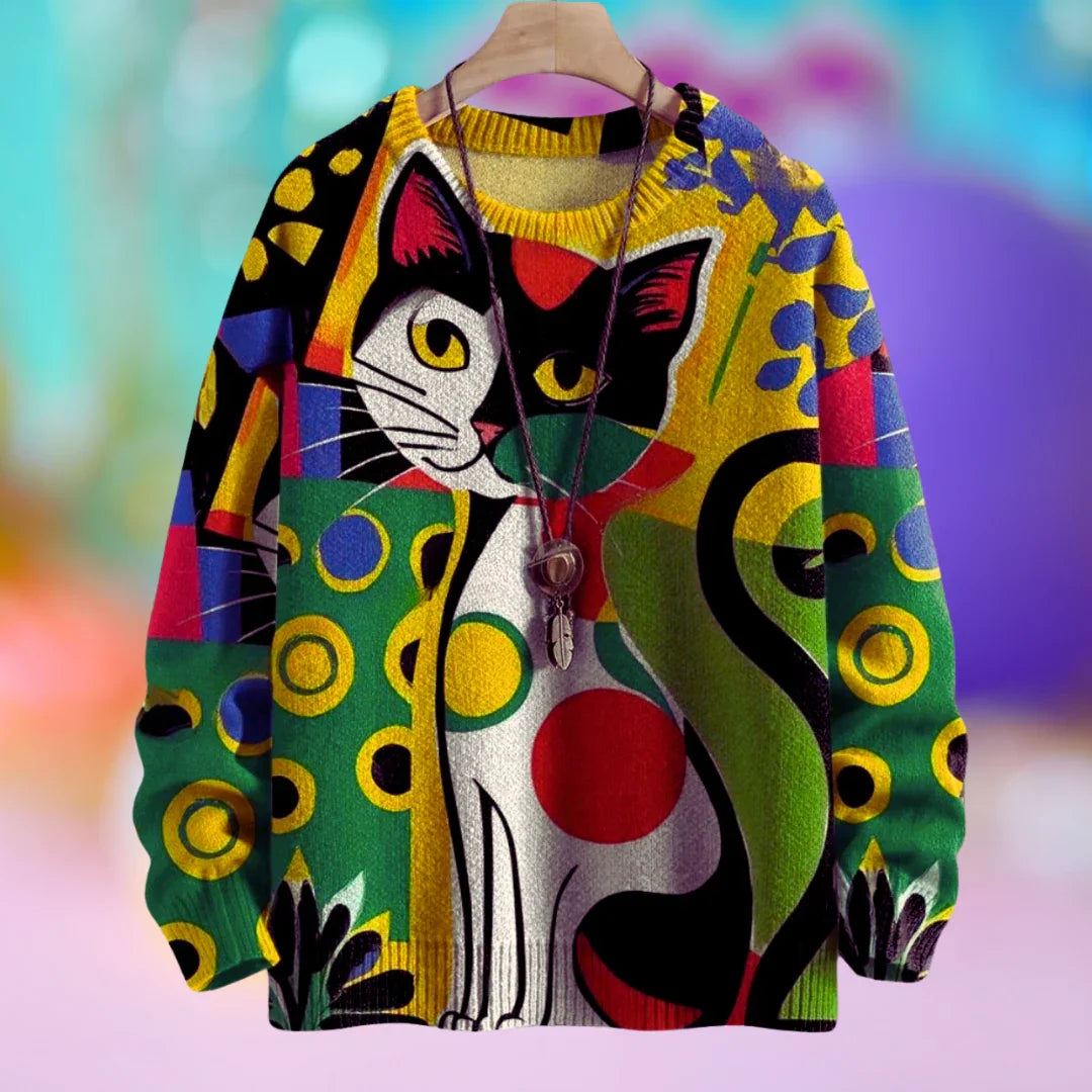 Chic & Adorable Artistic Cat Sweater Collection