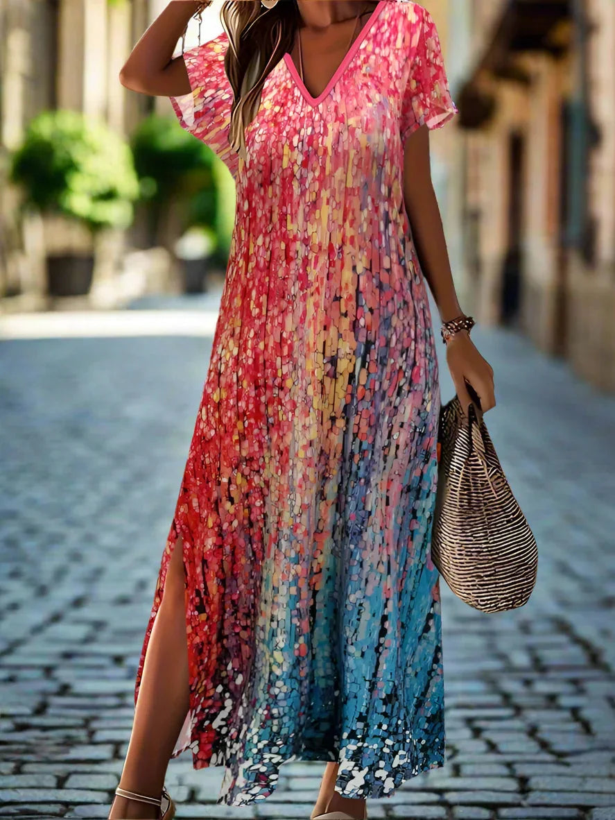 Elegant Summer V-Neck Women's Dresses –  Slit Design, Urban Street Style