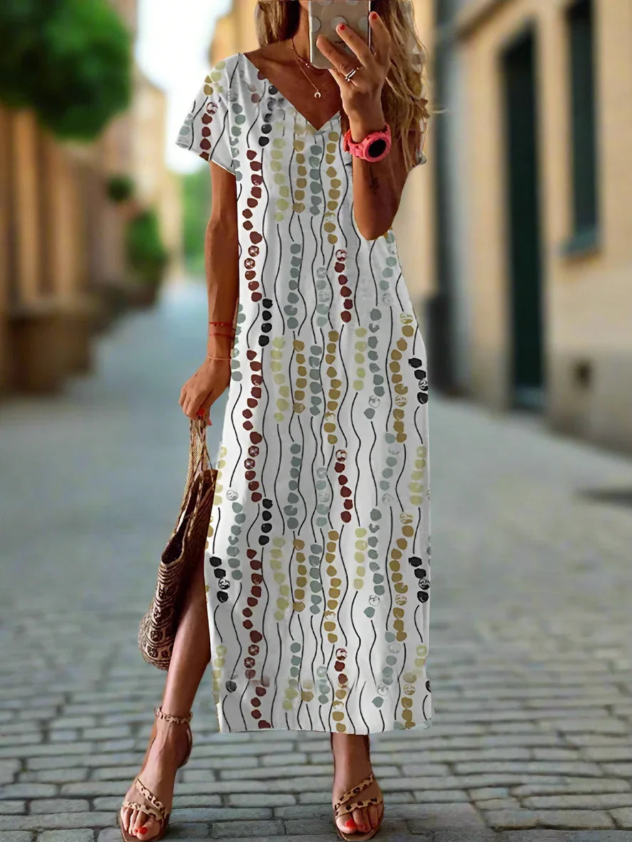 Elegant Summer V-Neck Women's Dresses –  Slit Design, Urban Street Style