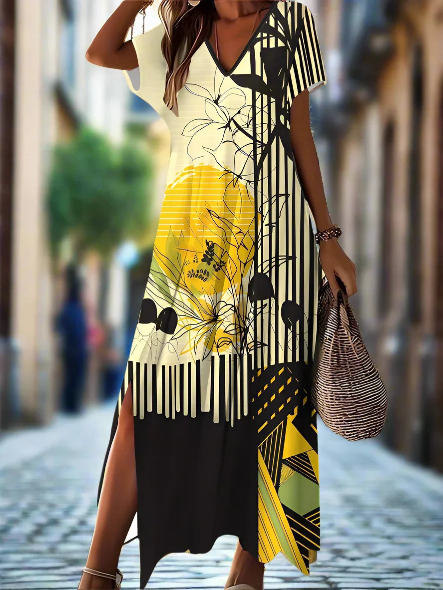 Elegant Summer V-Neck Women's Dresses –  Slit Design, Urban Street Style