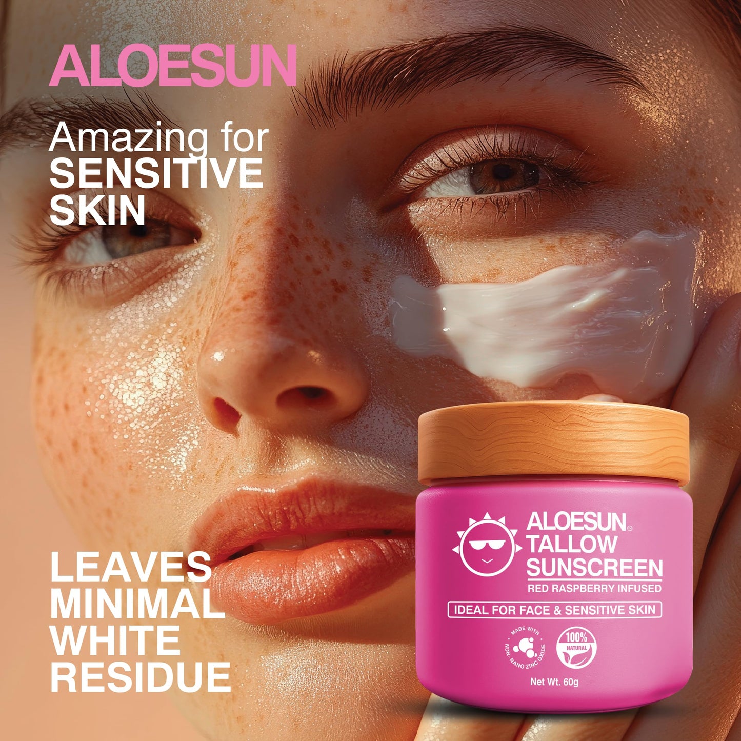 ALOESUN Organic Beef Tallow Sunscreen SPF 30 – Reef-Safe, Non-Nano Zinc Oxide, Travel Size 2.12 oz
