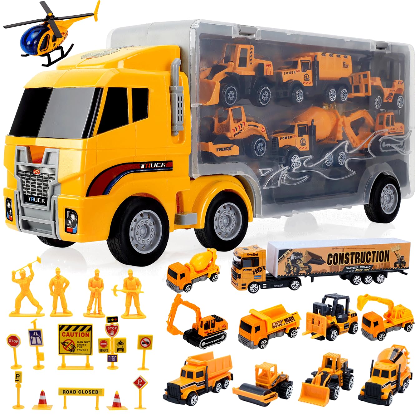 ALOTJOY 13-in-1 Engineering Die-Cast Construction Trucks for Boys | 3+ Year Old Toys