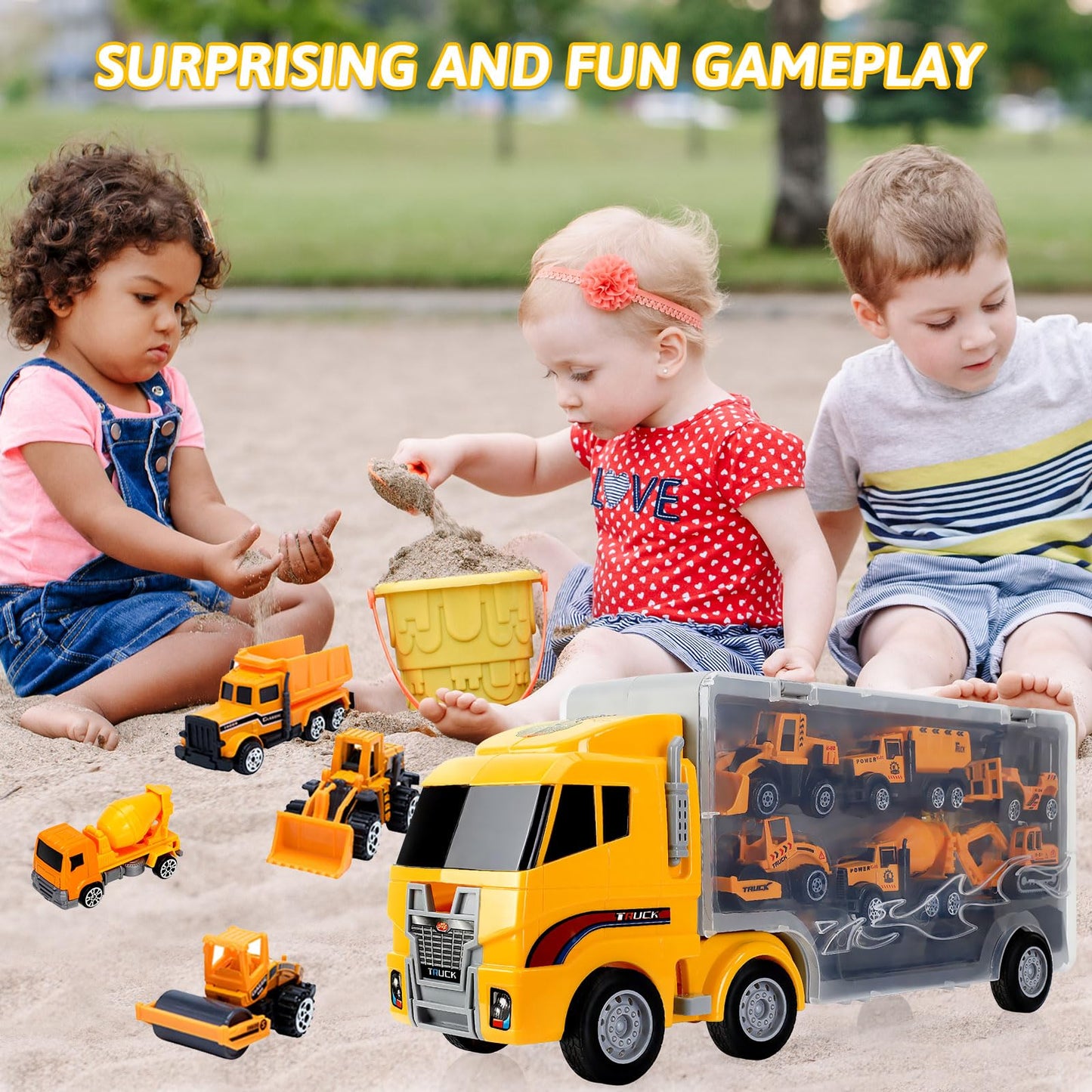 ALOTJOY 13-in-1 Engineering Die-Cast Construction Trucks for Boys | 3+ Year Old Toys
