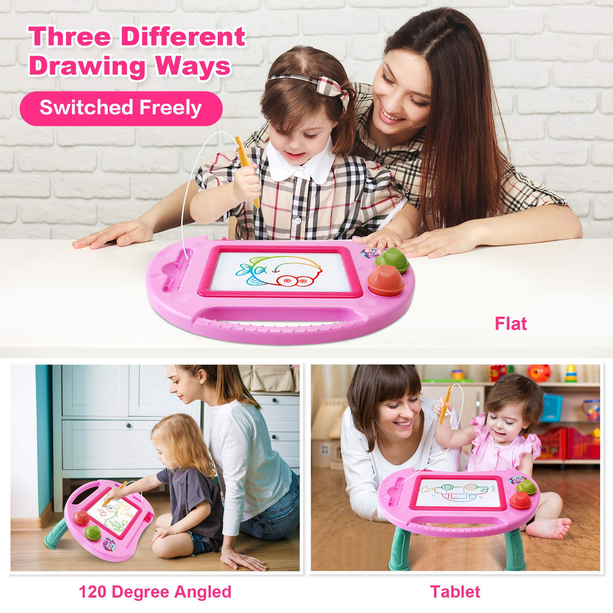 ALOTJOY Magnetic Drawing Board for Toddlers — Mess-Free Doodle Board with 4-Leg Stand