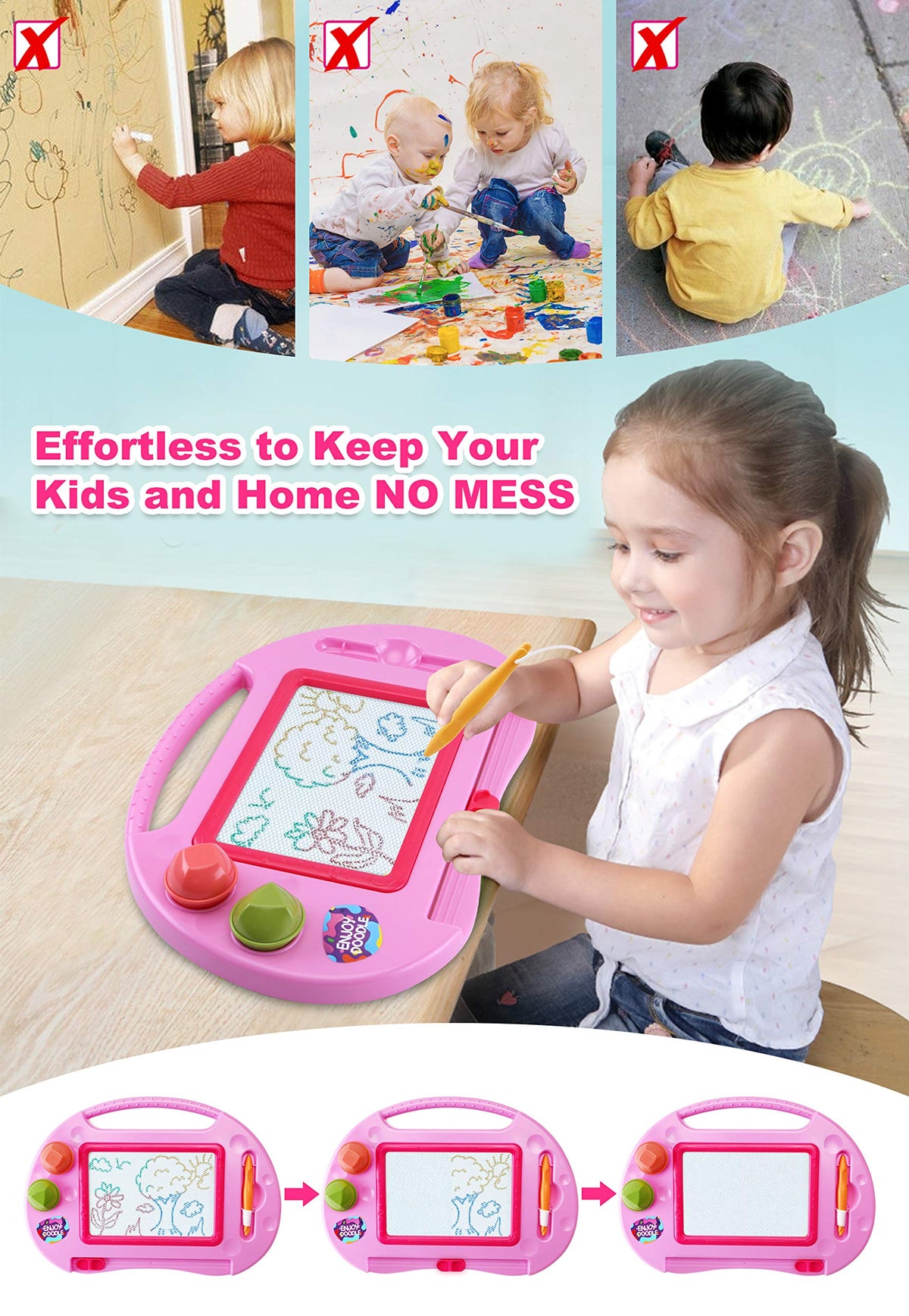 ALOTJOY Magnetic Drawing Board for Toddlers — Mess-Free Doodle Board with 4-Leg Stand