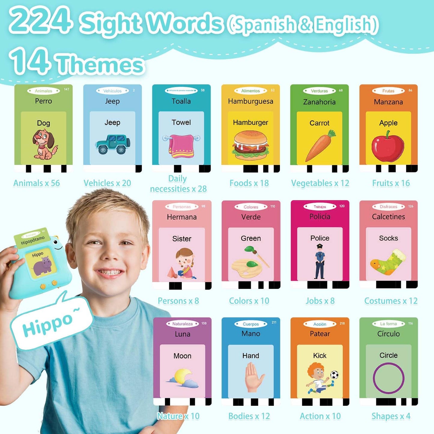 Alotwan Bilingual Flash Cards – Spanish & English Learning Toys with 112 Sight Words