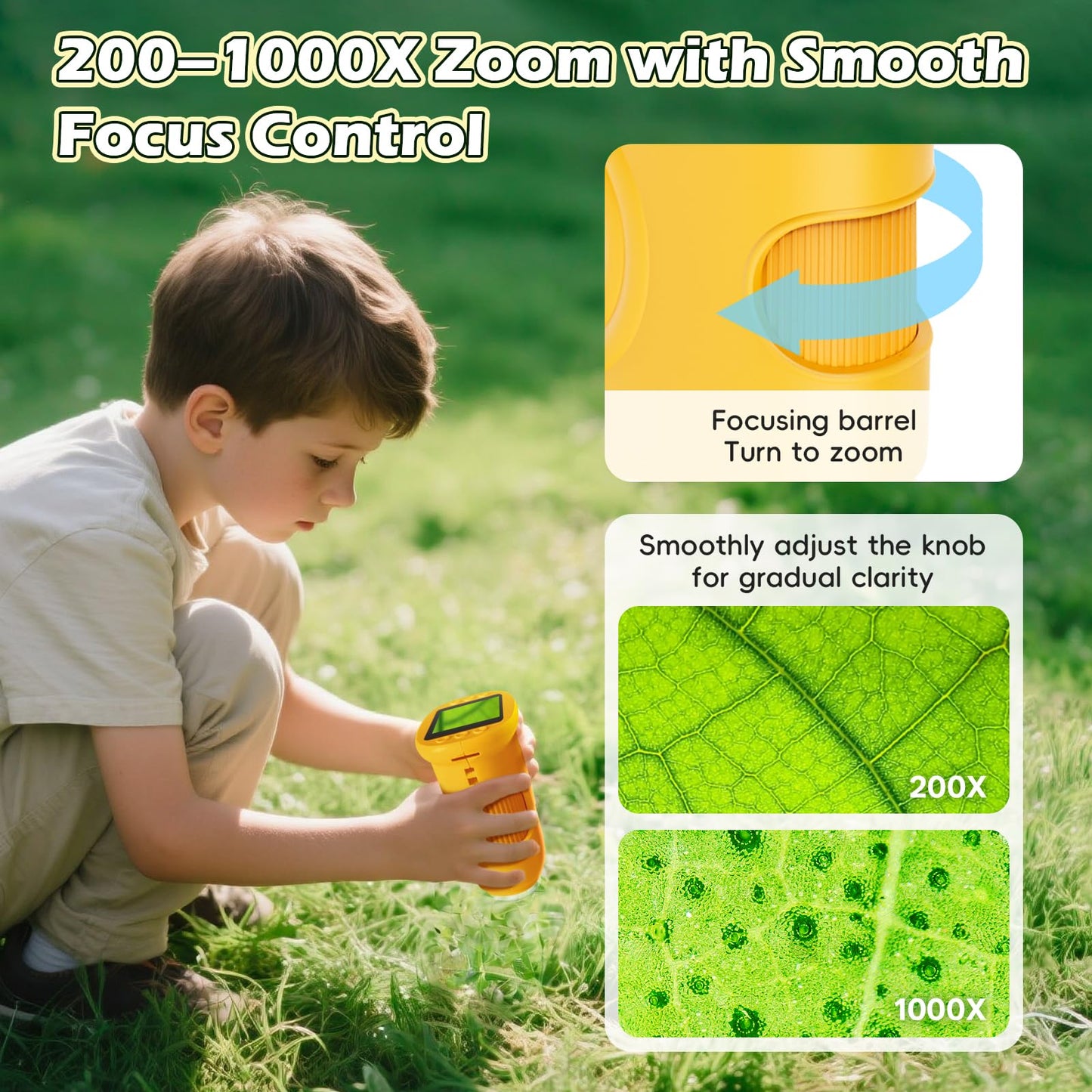 Alotwan Kids Microscope 1000X – Handheld HD Screen, 8GB TF Card Included