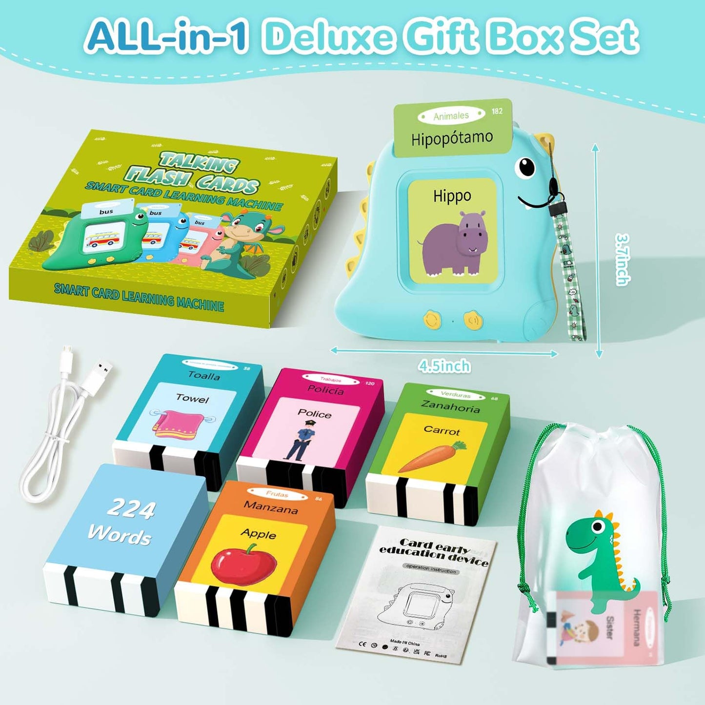 Alotwan Bilingual Flash Cards – Spanish & English Learning Toys with 112 Sight Words