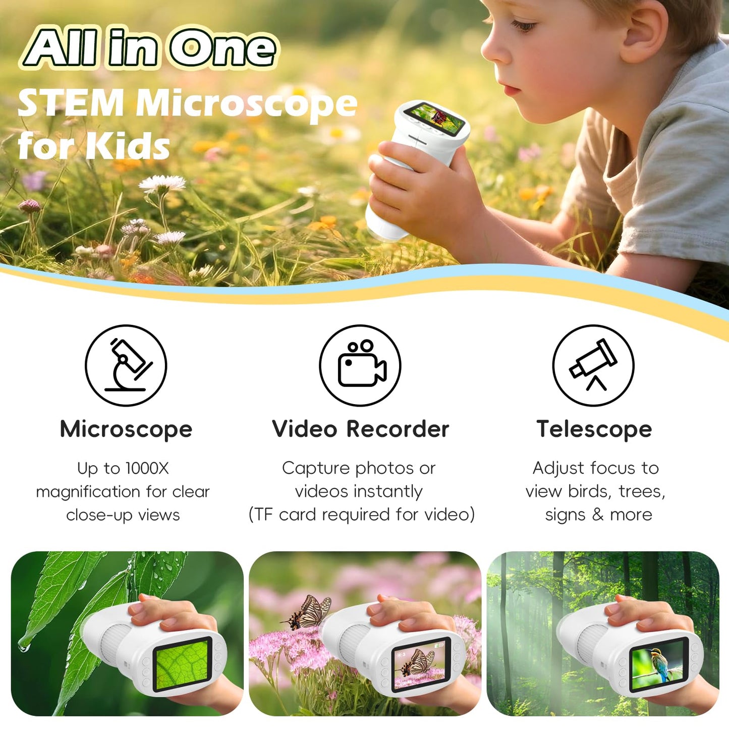 Alotwan Kids Microscope Handheld — 1000X Pocket Digital Microscope with 1080p Screen