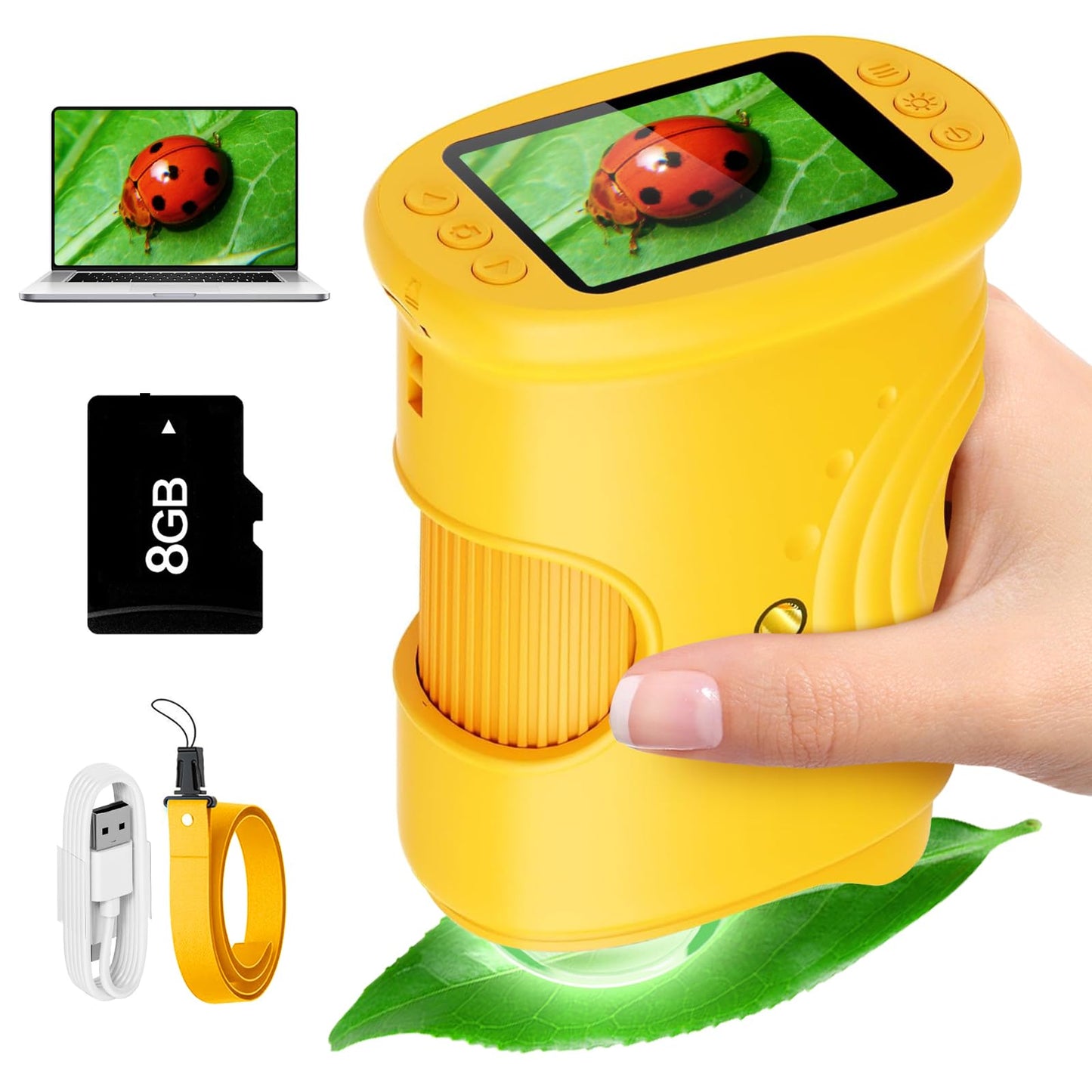 Alotwan Kids Microscope 1000X – Handheld HD Screen, 8GB TF Card Included