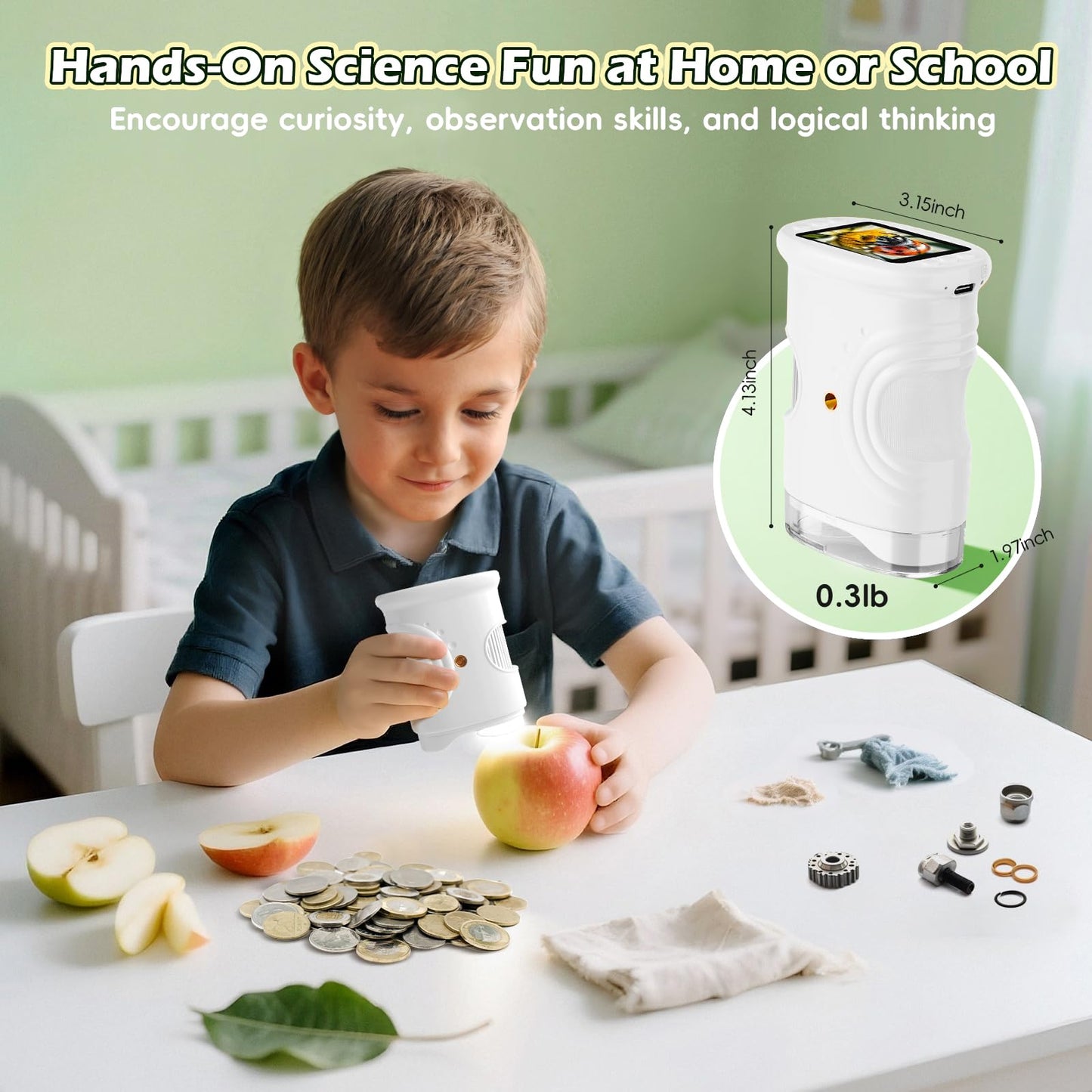 Alotwan Kids Microscope Handheld — 1000X Pocket Digital Microscope with 1080p Screen