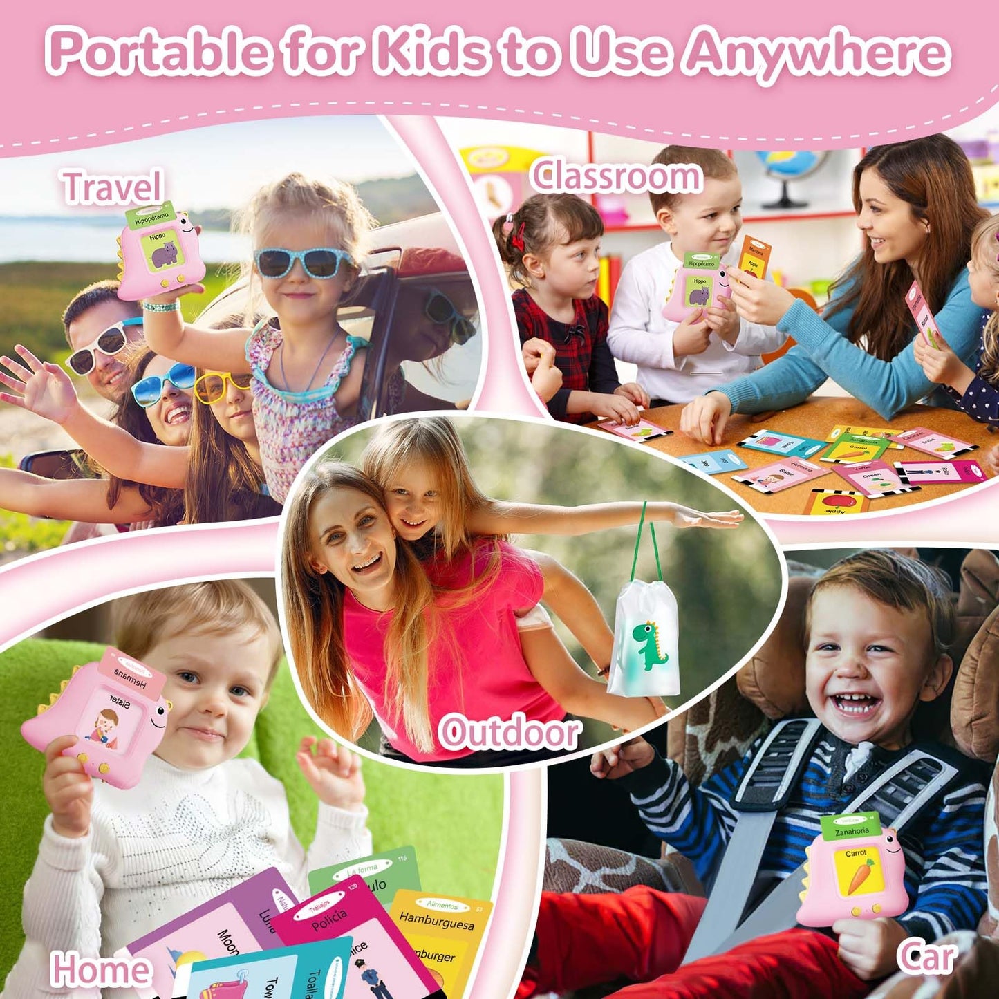 Alotwan Spanish Talking Flash Cards for Toddlers — Bilingual English/Spanish Montessori Learning, 112 Cards, 224 Words