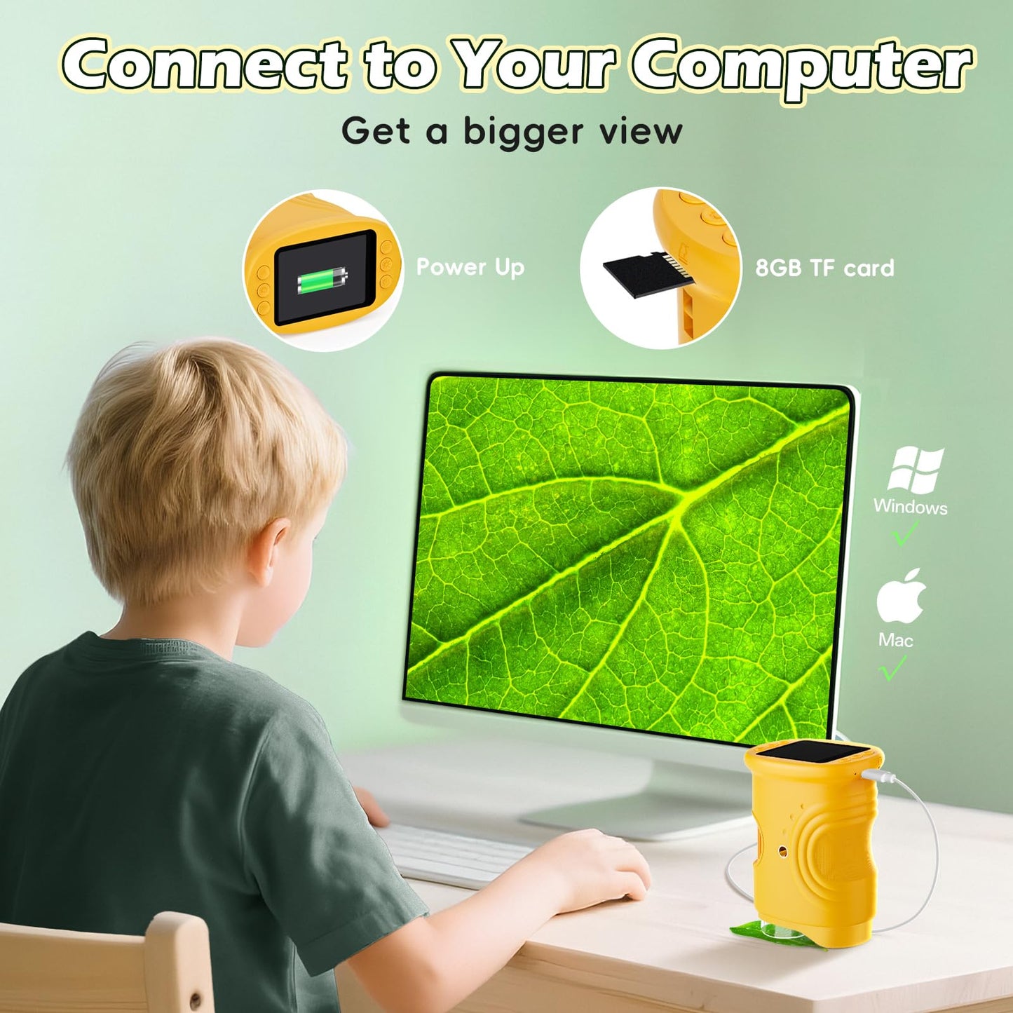 Alotwan Kids Microscope 1000X – Handheld HD Screen, 8GB TF Card Included