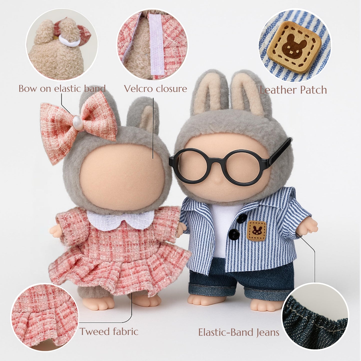 ALOVAK 6-Piece Outfit Set for 17cm Collectible Dolls – Miniature Clothes with Hats, Glasses & Necklaces
