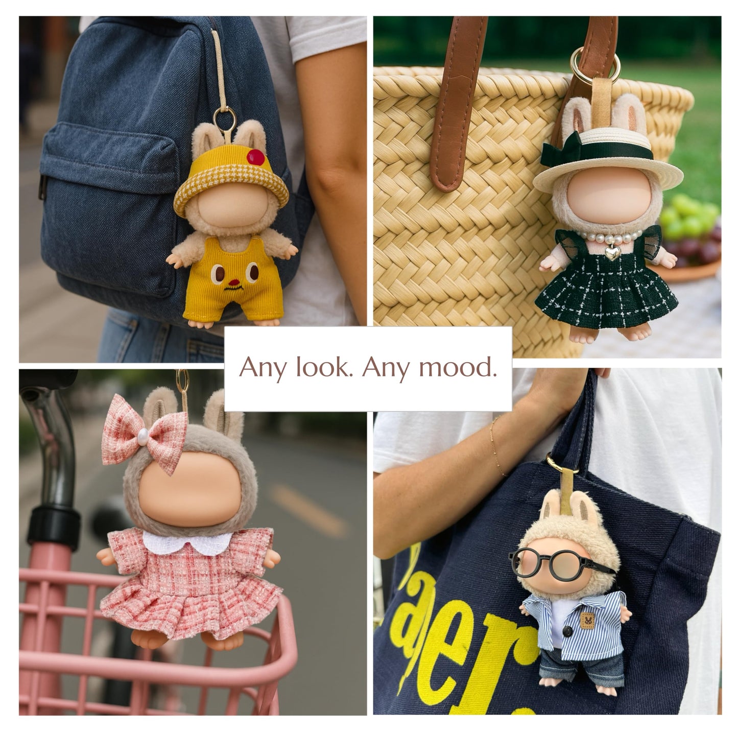 ALOVAK 6-Piece Outfit Set for 17cm Collectible Dolls – Miniature Clothes with Hats, Glasses & Necklaces