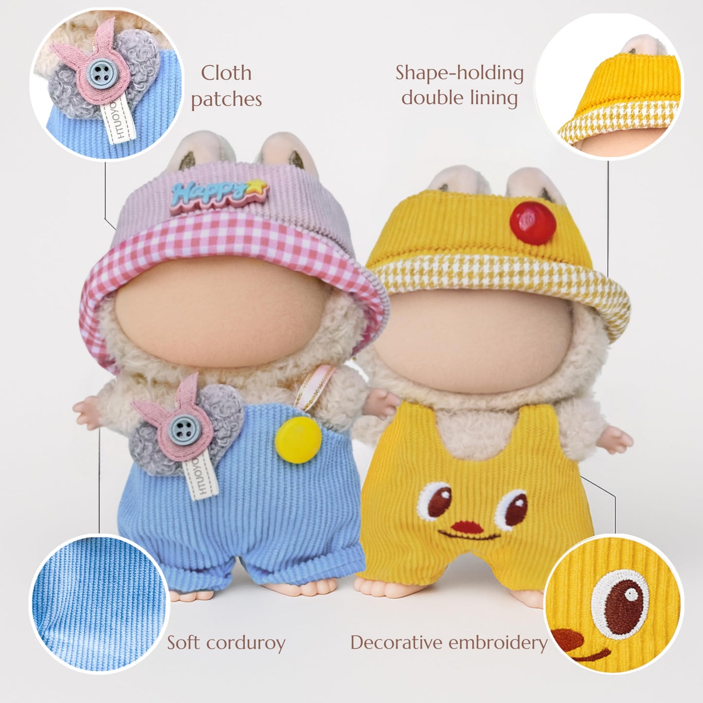 ALOVAK 6-Piece Outfit Set for 17cm Collectible Dolls – Miniature Clothes with Hats, Glasses & Necklaces