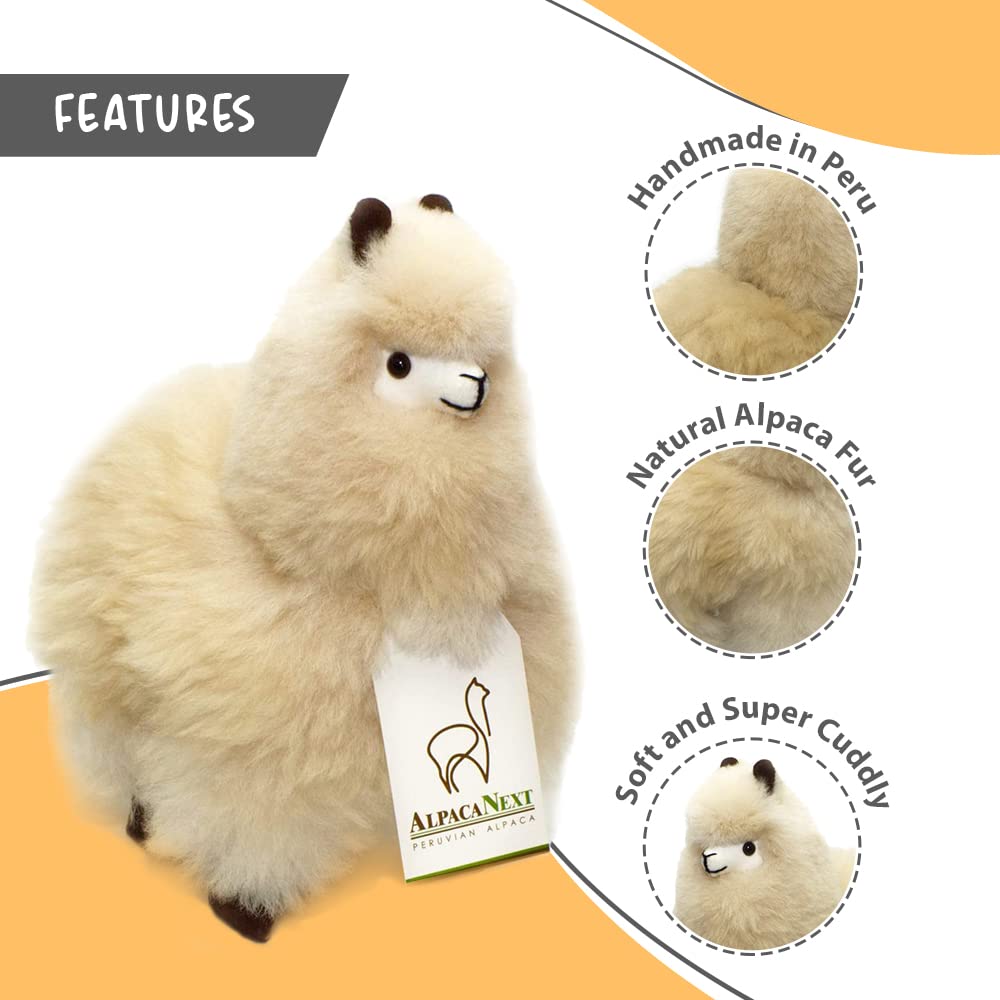 AlpacaNext Alpaca Stuffed Animal – 9 Inch Beige Plush Toy, Handcrafted Real Fur