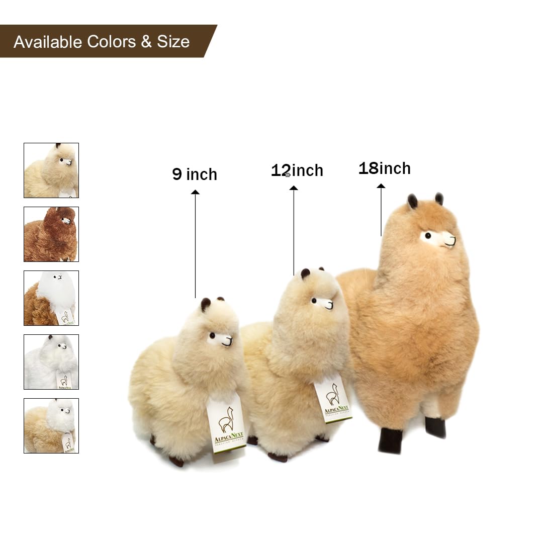 AlpacaNext Alpaca Stuffed Animal – 9 Inch Beige Plush Toy, Handcrafted Real Fur