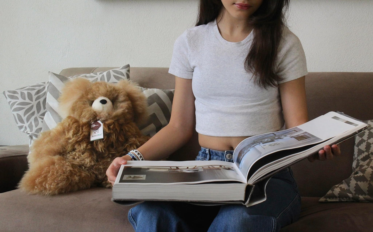 AlpacaNext 18-Inch Soft Baby Alpaca Teddy Bear – Handmade with Genuine Alpaca Fur