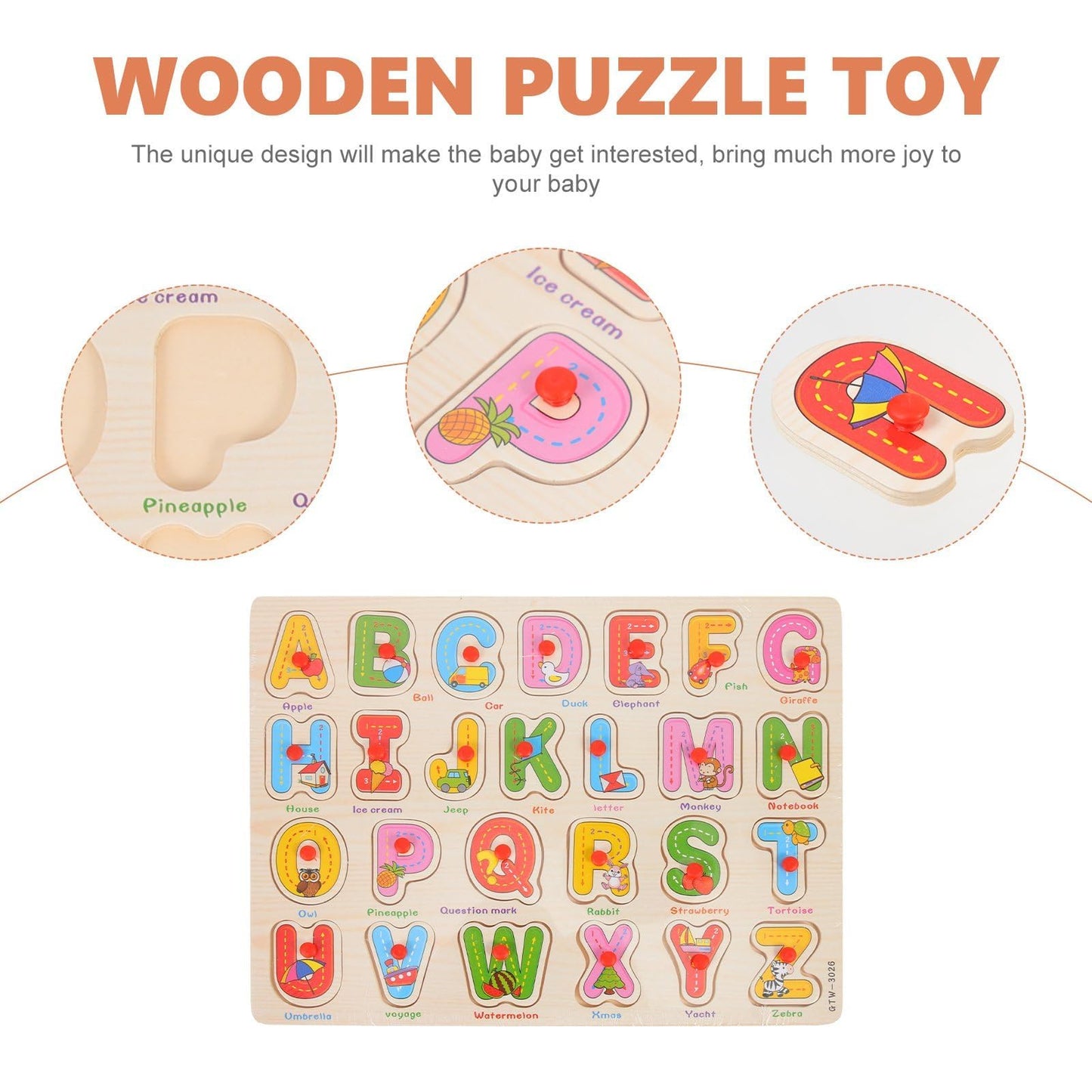 Alphabet Puzzle Set for Toddlers 3+ | Wooden ABC Puzzles with Board & Letter Blocks | Montessori-Inspired Preschool Learning Toy