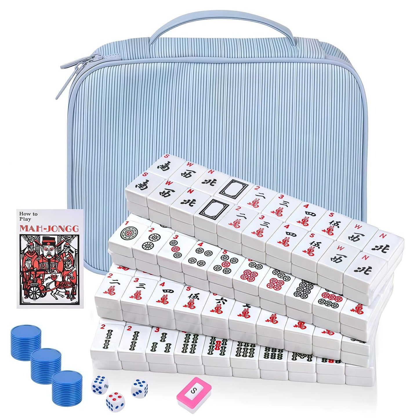 ALRALLI Portable Mahjong Set – 166 Tiles, Carrying Bag, Dice & Chips