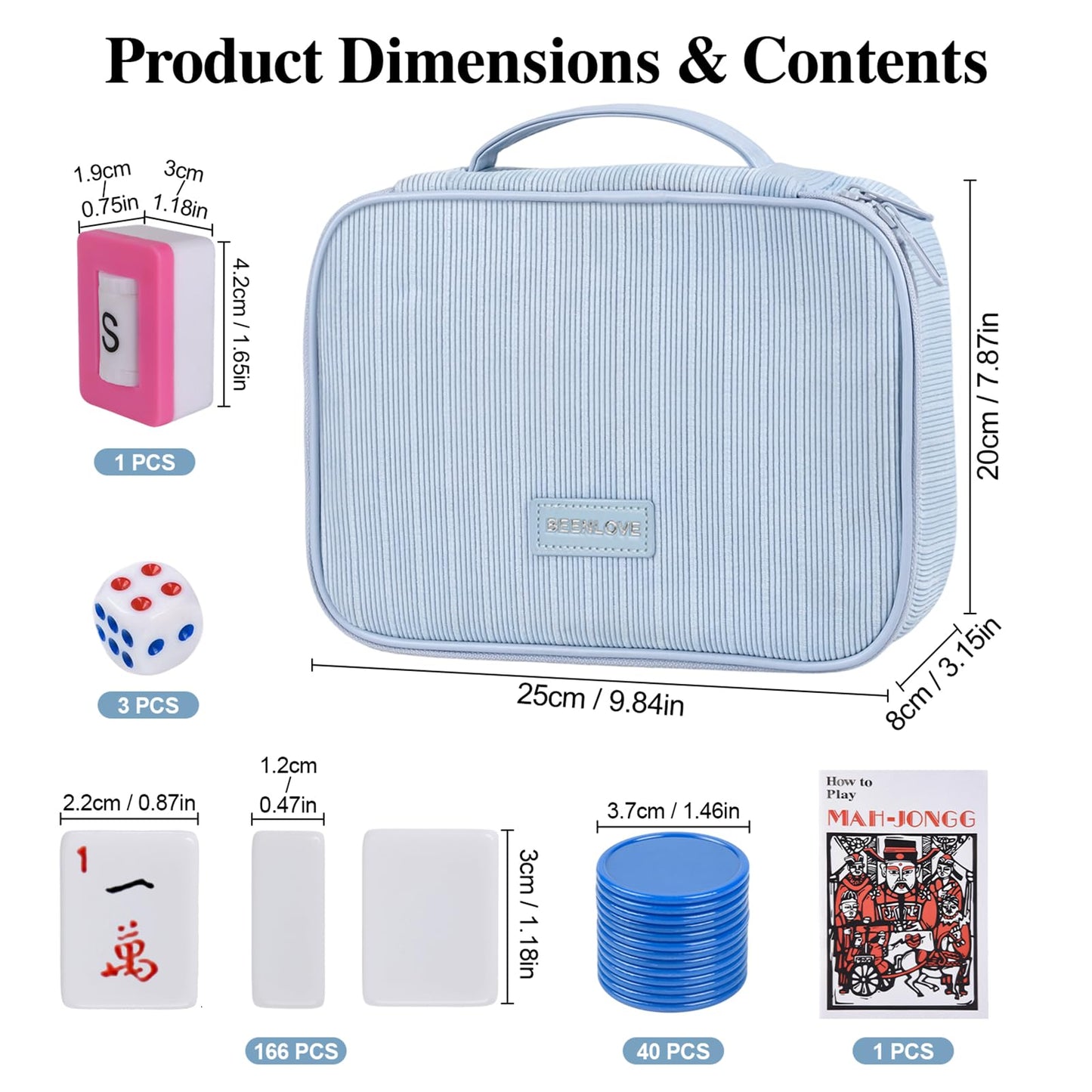 ALRALLI Portable Mahjong Set – 166 Tiles, Carrying Bag, Dice & Chips
