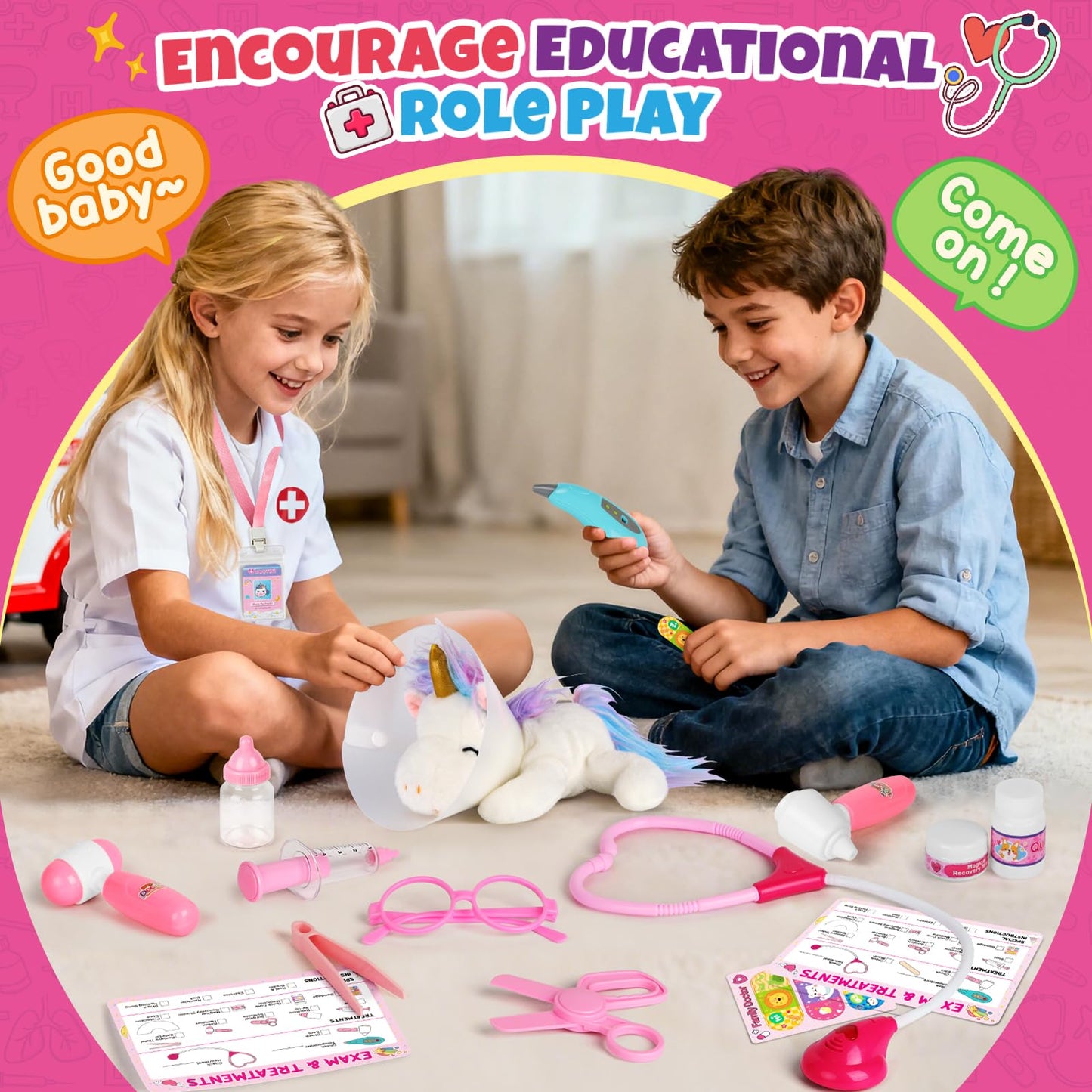 Alritz Unicorn Doctor Kit for Girls – Pretend Play Vet Set with Stethoscope & Carrying Bag