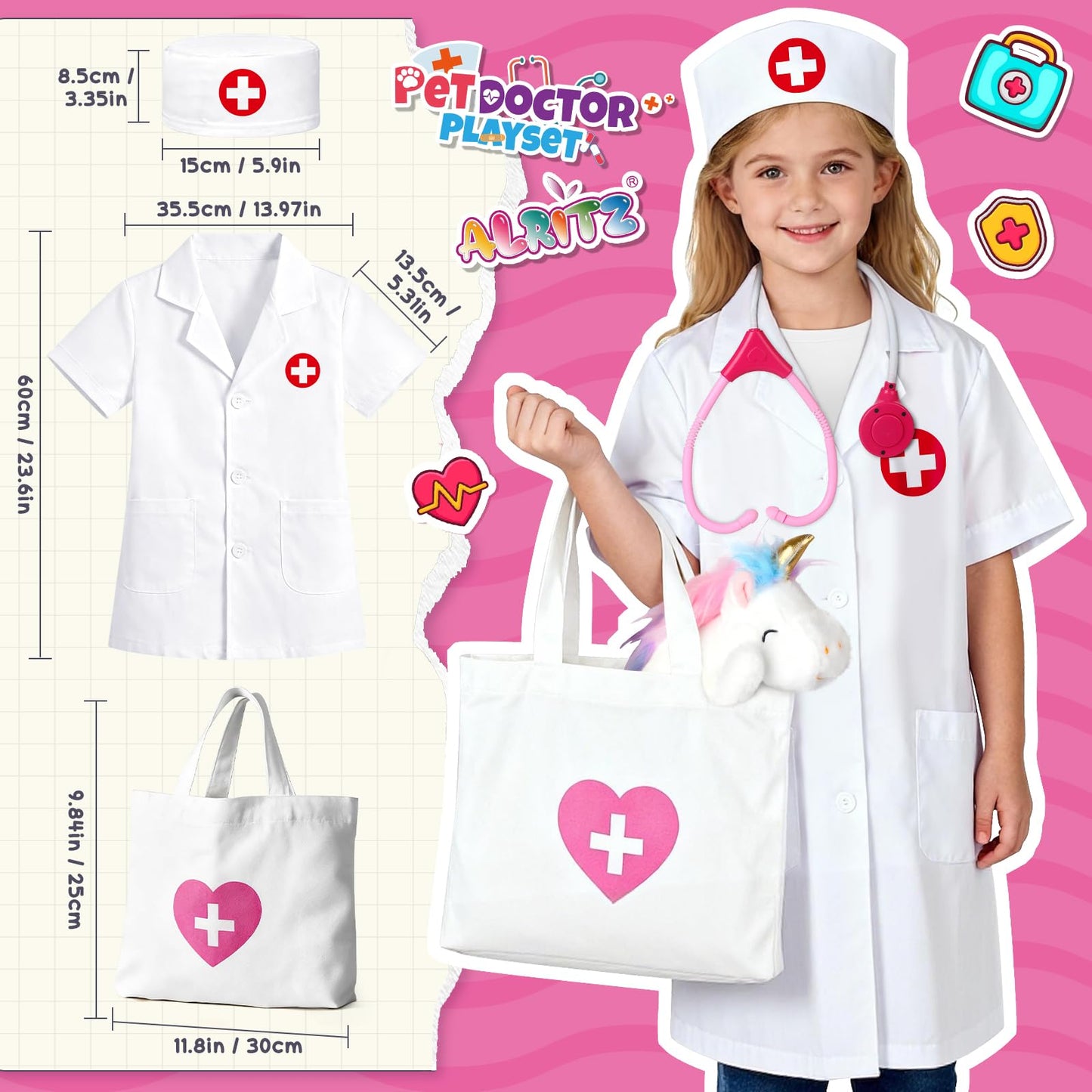 Alritz Unicorn Doctor Kit for Girls – Pretend Play Vet Set with Stethoscope & Carrying Bag
