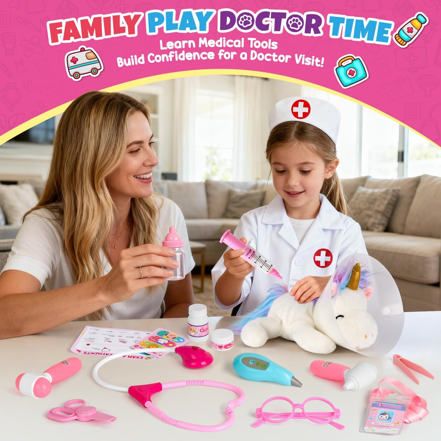 Alritz Unicorn Doctor Kit for Girls – Pretend Play Vet Set with Stethoscope & Carrying Bag