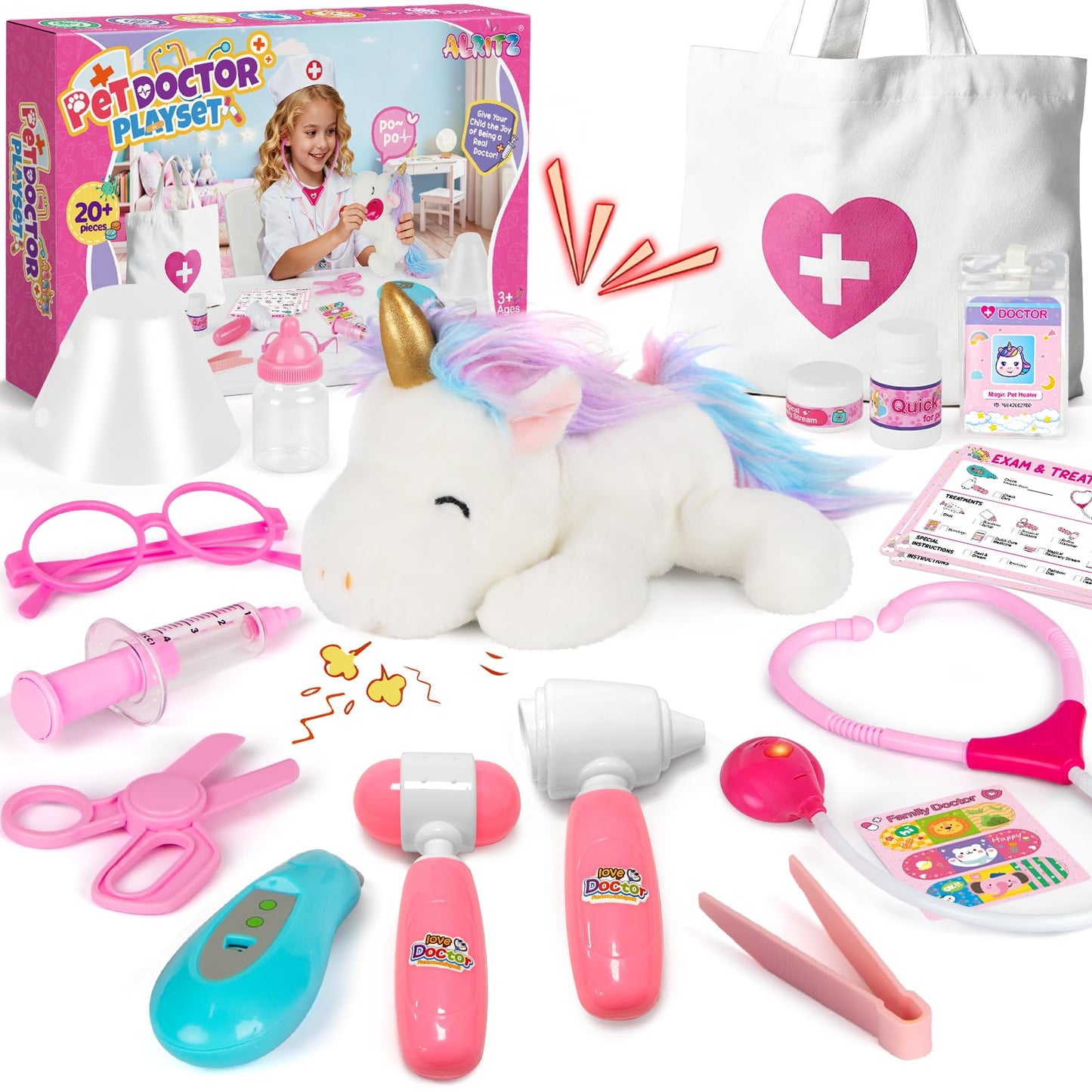 Alritz Unicorn Doctor Kit for Girls – Pretend Play Vet Set with Stethoscope & Carrying Bag