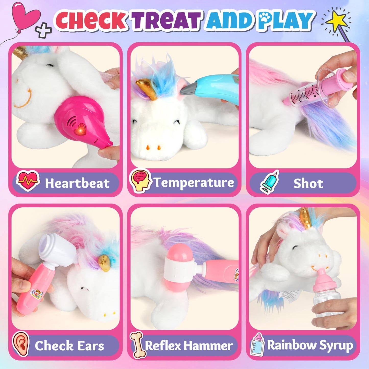 Alritz Unicorn Doctor Kit for Girls – Pretend Play Vet Set with Stethoscope & Carrying Bag