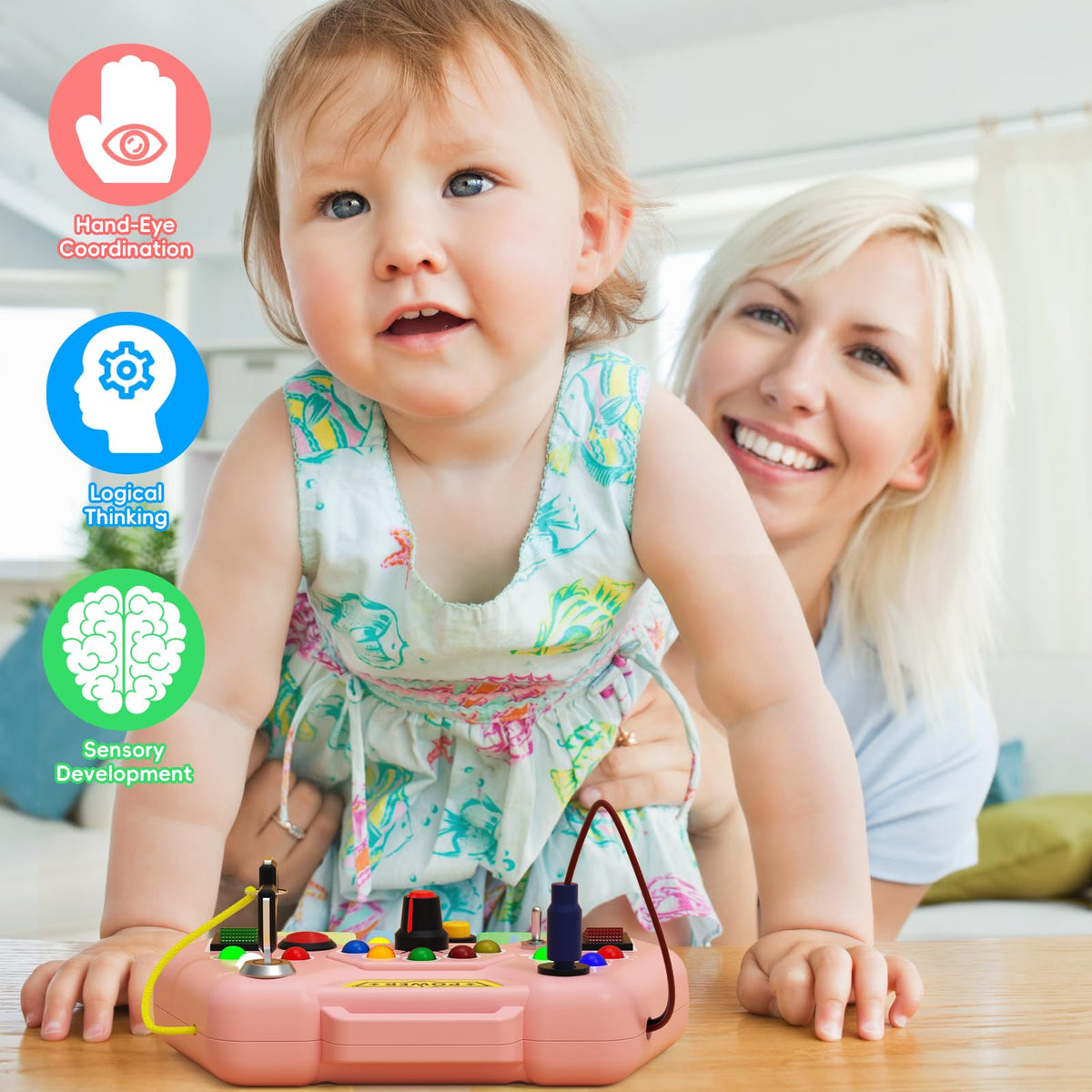 Alsatic Toddler Busy Board with LED Light – Sensory Montessori Toy for 3–5 Year Olds